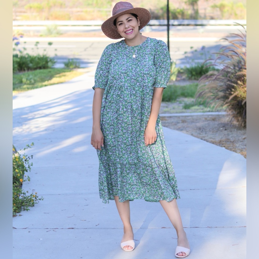 New Look smocked midi dress in micro floral print